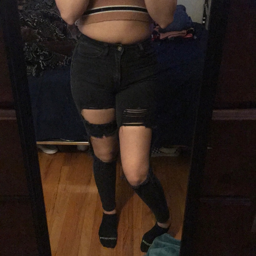 Black skinny high waisted ripped jeans
